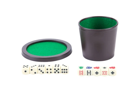 Dobbelset (Beker Met Deksel, 6 Dobbelstenen, 5 Pokerstenen) -Bordspellen Winkel 1085809064