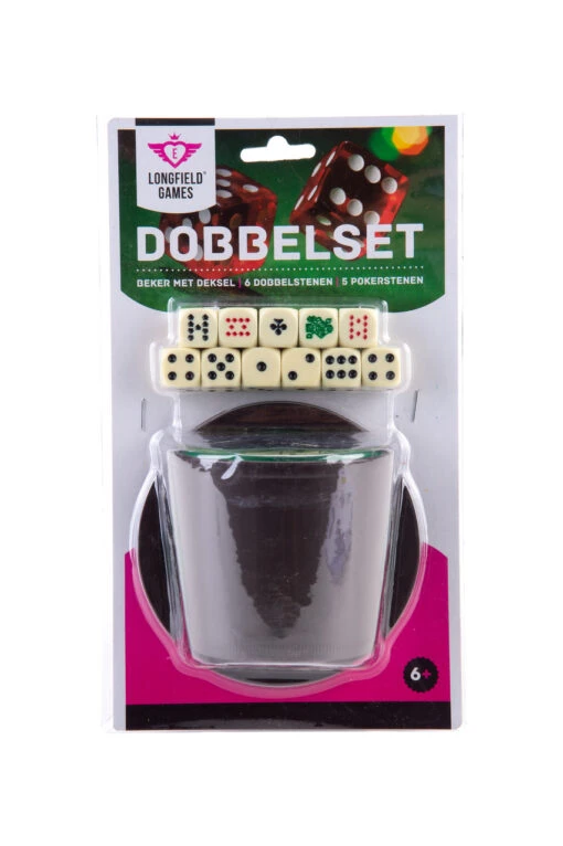 Dobbelset (Beker Met Deksel, 6 Dobbelstenen, 5 Pokerstenen) -Bordspellen Winkel 1085809069