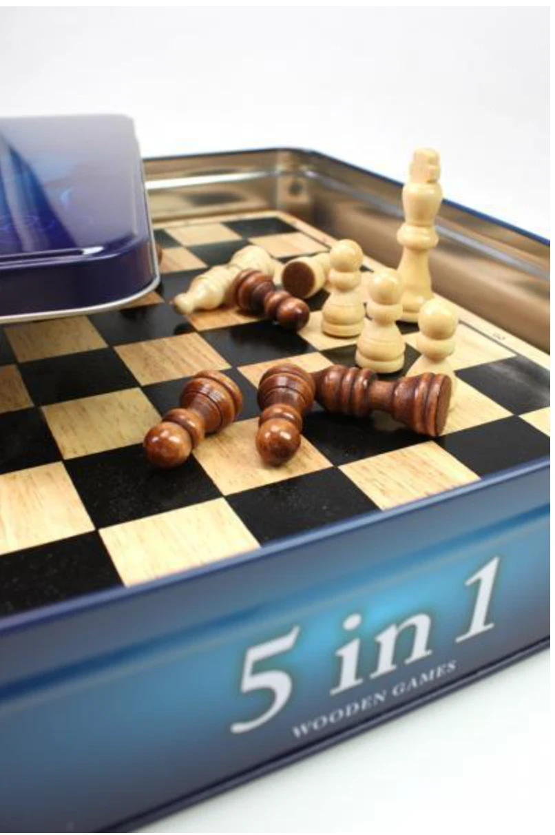 TACTIC 5 In 1 Hout - Schaken, Dammen, Tic Tac Toe, Backgammon En Domino 2 TACTIC 5 In 1 Hout - Schaken, Dammen, Tic Tac Toe, Backgammon En Domino - Afbeelding 2