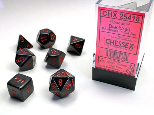 Chessex Opaque Black/Red Polydice (7) -Bordspellen Winkel 1379953016
