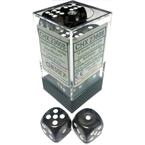 Chessex Dobbelstenen D6 (16mm) Translucent Smoke/White (12x) -Bordspellen Winkel 1763138709